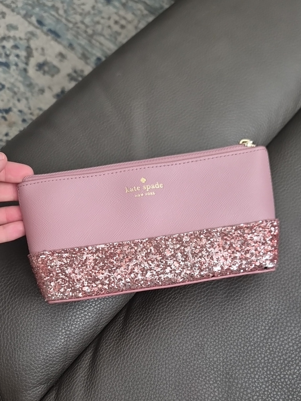 kate spade Pink Glitter-Trim Cosmetics Zip Pouch